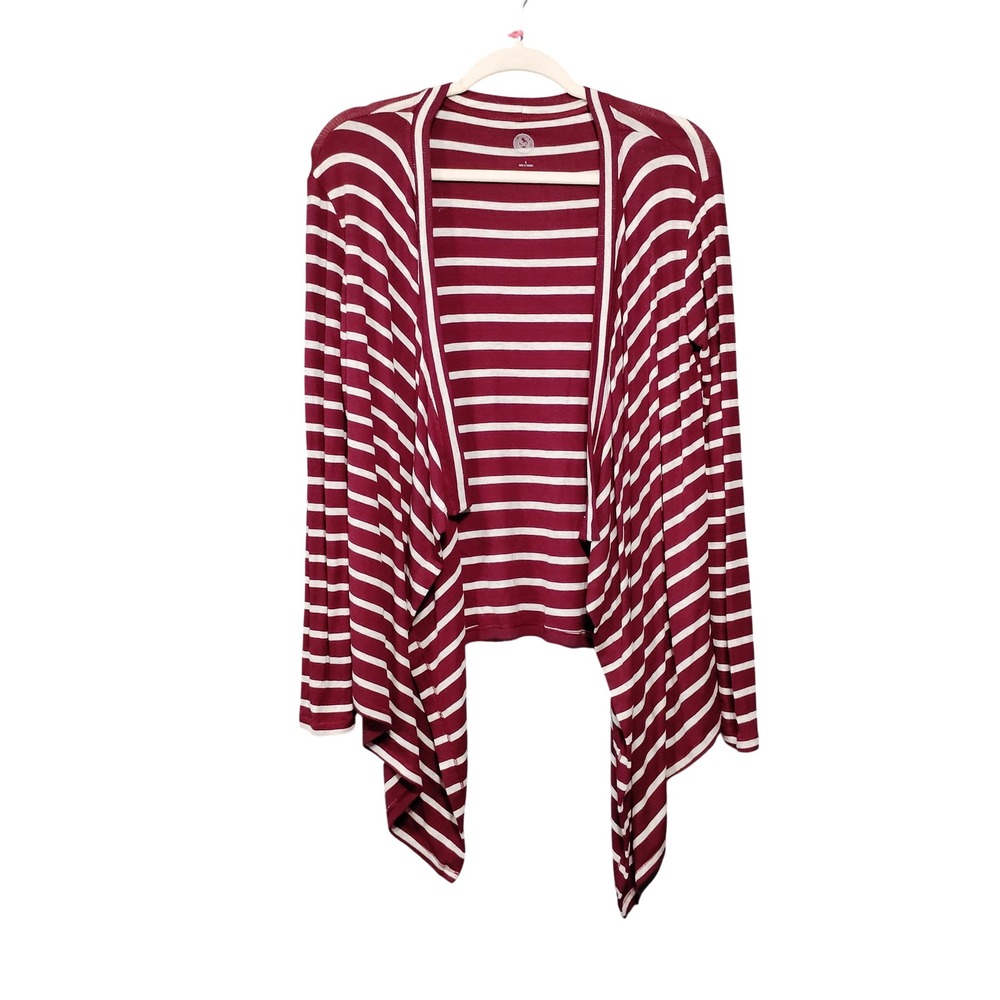 SO Authentic American Heritage Striped Cardigan Maroon‎ White Ribbed Small